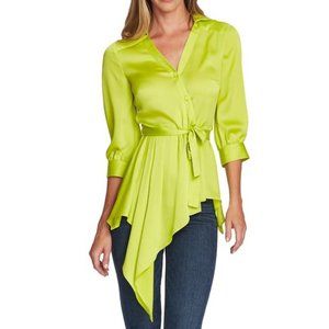 Vince Camuto Cascade Satin Blouse, Lime S NWT
